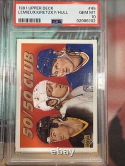 1991 Upper Deck Mario Lemieux Wayne Gretzky Brett Hull 50/50 Club PSA 10