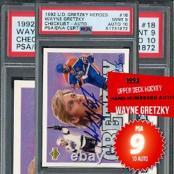 1992 Upper Deck Wayne Gretzky UDA COA on-card Autograph PSA 9/10 GEM POP 2