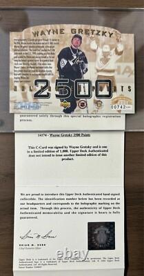1994 UPPER DECK WAYNE GRETZKY JUMBO AUTOGRAPH 2500 CAREER PTS with COA 298/1000