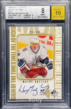 1998-99 Ud Sp Authentic Wayne Gretzky Sign Of The Times Gold /99 Bgs 8 Auto 10