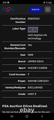 1999 UPPER DECK WAYNE GRETZKY UD EXCLUSIVES #7 Top POP PSA 9 Oilers 016/100