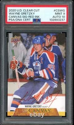 2020 UD Clear Cut Wayne Gretzky Auto Canvas Sig Red Ink Oilers PSA 9 Auto 10
