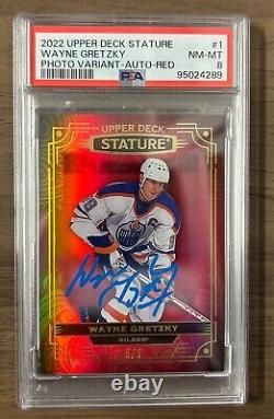 2022 Upper Deck Stature Wayne Gretzky Photo Variant Red Auto 5/5 #1 Psa 8