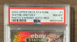 2022 Upper Deck Stature Wayne Gretzky Photo Variant Red Auto 5/5 #1 Psa 8