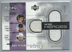/25 SP Gretzky Lemieux Bure Hat Trick Jersey Card Hockey Upper Deck 2002 HOF