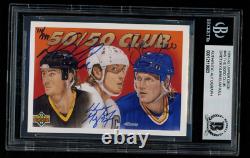 BGS AUTHENTIC 1991-92 UPPER DECK #45 50/50 Signed AUTO Gretzky, Hull & Lemieux
