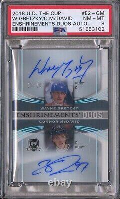 PSA 8 2018 UD The CUP Wayne Gretzky / Connor McDavid Enshrinements DUO AUTO /10