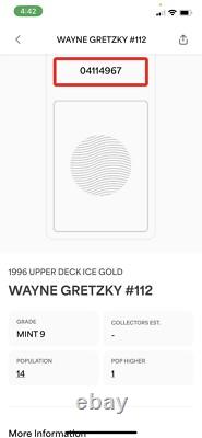 PSA 9 WAYNE GRETZKY 1996-97 Upper Deck Ice Legends Gold #112 only one higher
