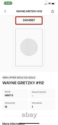 PSA 9 WAYNE GRETZKY 1996-97 Upper Deck Ice Legends Gold #112 only one higher