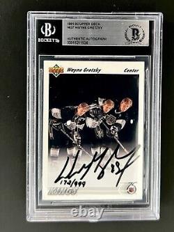 Signed 1991-92 Upper Deck Wayne Gretzky La Kings Bas Auto Beckett Bgs Great One