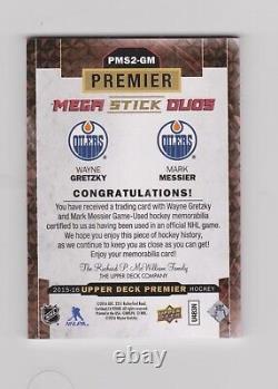 UD Premier Stick Duos 20/25 Gretzky Messier Game Used 2015 Oilers Gold Version