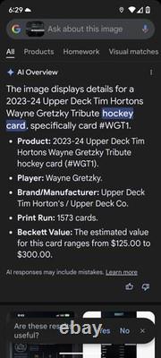 Upper Deck Tim Hortons WG-T1 Wayne Gretzky - Extremely RARE! 112000 Packs