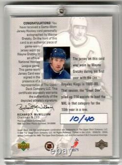 Wayne Gretzky 1999 Upper Deck SPx Prospects AUTO Game Worn Jersey Card #10/40