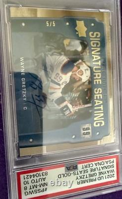 Wayne Gretzky 2021 UD Premier SIGNATURE SEATS Gold 5/5 AUTO 10 PSA 8 Oilers King