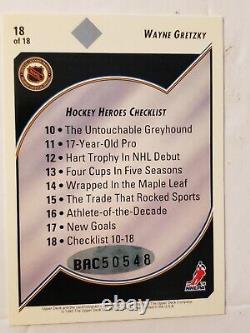 Wayne Gretzky Auto 1992-93 Hockey Heroes Checklist COA Hologram Upper Deck