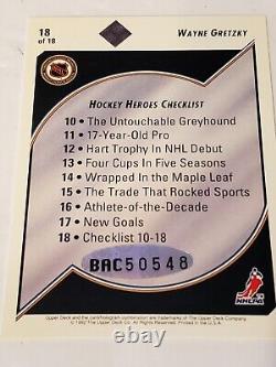Wayne Gretzky Auto 1992-93 Hockey Heroes Checklist COA Hologram Upper Deck