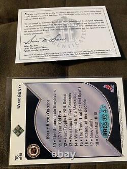 Wayne Gretzky Auto 1992-93 Hockey Heroes Checklist COA Hologram Upper Deck NM/MT