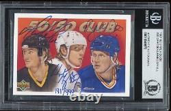 Wayne Gretzky Mario Lemieux & Hull Signed 1991-92 Upper Deck Card #45 BAS Slab