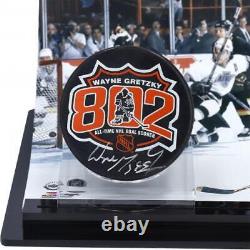 Wayne Gretzky Oilers Signed 802 Puck with Curved Display Case-LE/99 Upper Deck