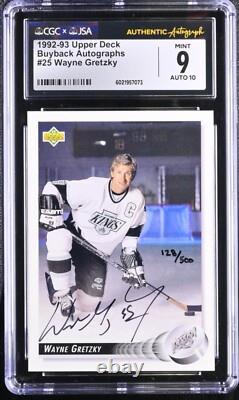 Wayne Gretzky Signed 1992-93 Upper Deck Card /500 #25 UDA CGC 9 JSA 10 Auto
