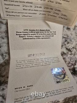 Wayne Gretzky Signed Autographed Authentic Starter Jersey Upper Deck COA Rangers