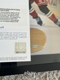 Wayne Gretzky Signed Stick Blade Shadowbox Display & Photo Upper Deck Coa /199